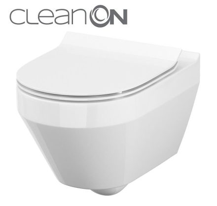 Cersanit Crea Ovális fali WC csésze Cleanon technológiával és Duroplast Slim WC ülőkével S701212