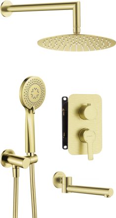 Deante Arnika egykaros falsík alatti zuhanyrendszer esőztető fejzuhannyal, szálcsiszolt arany BXYYRQAM