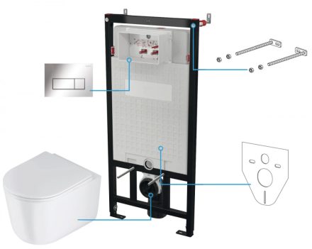 Deante Jasmin 6 az 1-ben falsík alatti Rimless WC szett fehér, króm nyomólappal CDJS6ZPW