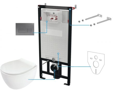 Deante Silia 6 az 1-ben falsík alatti Rimless WC szett fehér, matt titánium nyomólappal CDLT6ZPW