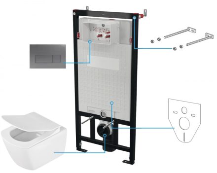 Deante Anemon 6 az 1-ben falsík alatti Rimless WC szett fehér, titánium nyomólappal CDZT6ZPW