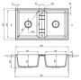 Deante Eridan 2 medencés gránit mosogató csepegtető nélkül 86x50 cm, szürke metál ZQE S203