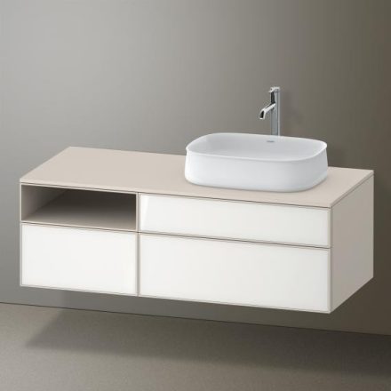 Duravit Zencha jobbos alsószekrény 130, fiókrendező nélkül, fehér üveg/matt taupe ZE4829064830000