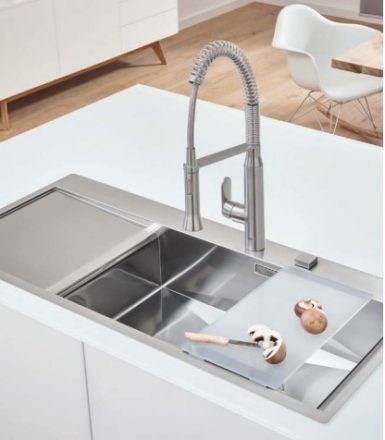 Grohe K1000 Rozsdamentes acél mosogatótálca 1160x520 csepegtetővel, jobbos/szatén 31582SD1