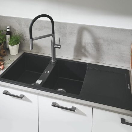 Grohe K500 Felülről beépíthető kompozit mosogatótálca csepegtetővel 1160x500 mm, gránit fekete 31647AP0