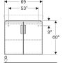 Geberit Selnova Compact 2 ajtós alsó szekrény sarok mosdóhoz 69x55 cm, fényes fehér 501.486.00.1