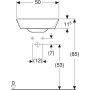 Geberit One pultra ültethető mosdó 50 cm, csaplyuk és túlfolyó nélkül, matt fehér 505.052.00.1