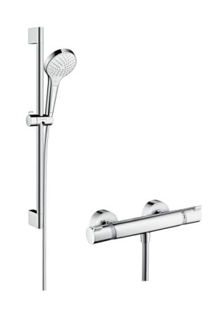 Hansgrohe Croma Select S termosztátos csaptelep Vario 65 cm-es zuhanyrúddal, króm/fehér 27013400