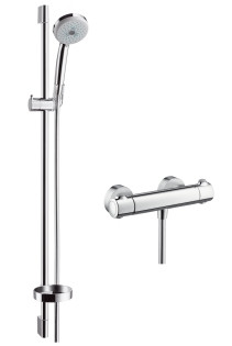 Hansgrohe Croma 100 zuhanyrendszer Ecostat termosztáttal, 90 cm-es zuhanyrúddal, króm 27085000