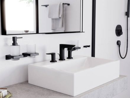 Hansgrohe Talis E matt fekete 3-lyukú mosdócsaptelep automata lefolyógarnitúrával 71733670