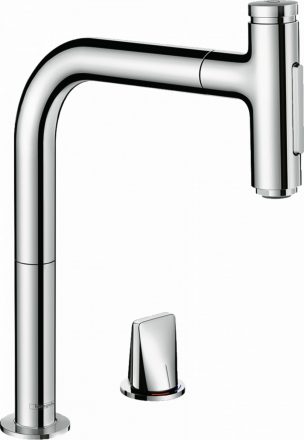 Hansgrohe Metris Select M71 2 lyukú króm konyhai mosogató csaptelep 200, kihúzható zuhanyfejjel 73819000