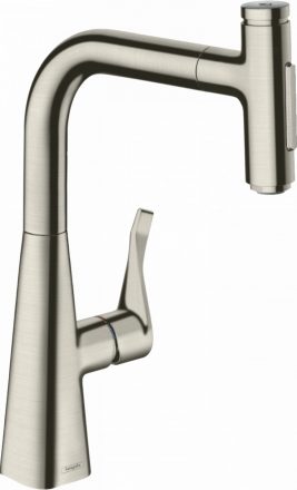 Hansgrohe Metris Select M71 rozsdamentes acél hatású konyhai csaptelep 240, kihúzható zuhanyfejjel 73822800