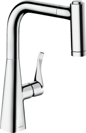 Hansgrohe Metris M71 konyhai csaptelep 220 EcoSmart, sBox-szal és kihúzható kifolyóval króm 73823000