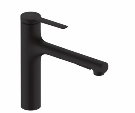 Hansgrohe Zesis M33 egykaros konyhai csaptelep kihúzható fém zuhanyfejjel, matt fekete 74822670