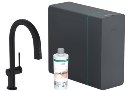 Hansgrohe Aqittura M91 Vízszűrős konyhai csaptelep és szódakészítő rendszer 210, sBox-al és kihúzható zuhanyfejjel, matt fekete 76836670