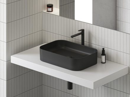 Ravak Ceramic 550 Slim R kerámia mosdó túlfolyó és csapfurat nélkül, matt fekete XJX0D155001