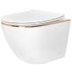 Rea Carlo Mini Rimless fali WC csésze 37x49 mélyöblítéssel, Duroplast ülőkével, fehér/arany REA-C1222