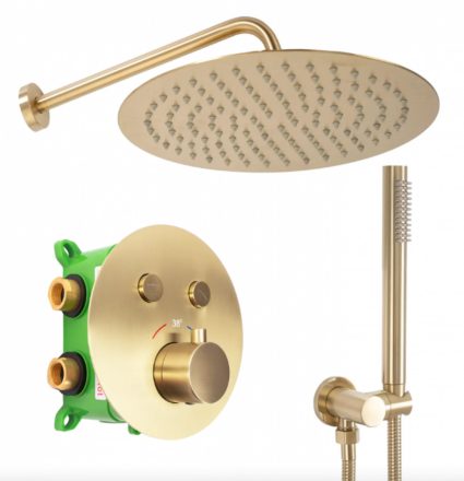 Rea Lungo Miler rejtett zuhanyrendszer termosztatikus fejjel és zuhanyszettel, csiszolt arany REA-P6716 Átmenetileg nem rendelhető