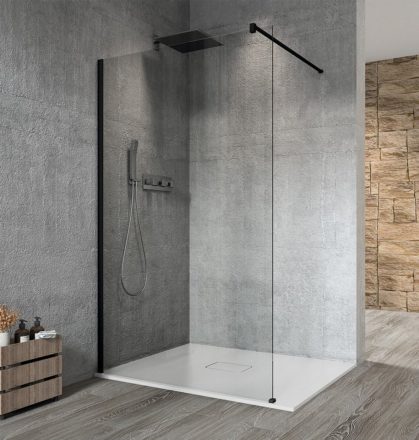 Sapho Gelco Vario Walk-In fix zuhanyfal 120x200 cm átlátszó üveg, merevítő nélkül, matt fekete GX1212GX1014