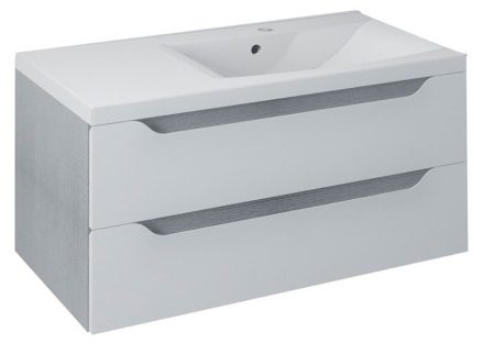 Sapho Wave II két fiókos mosdótartó szekrény pipererendezővel 90x45x48 cm, jobbos, fehér/ezüst tölgy WA093-3011