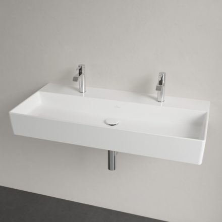 Villeroy & Boch Memento 2.0 Mosdó túlfolyó nélkül 100x47 cm, két csapfurattal, CeramicPlus felület, Stone White 4A221KRW