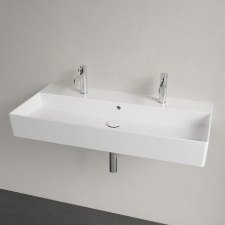 Villeroy & Boch Memento 2.0 Mosdó túlfolyóval 100x47 cm, két csapfurattal, CeramicPlus felület, fehér alpin 4A22A4R1