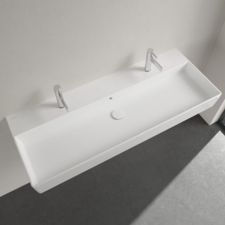 Villeroy & Boch Memento 2.0 Mosdó túlfolyóval 120x47 cm, két csapfurattal, CeramicPlus felület, Stone White 4A22C4RW