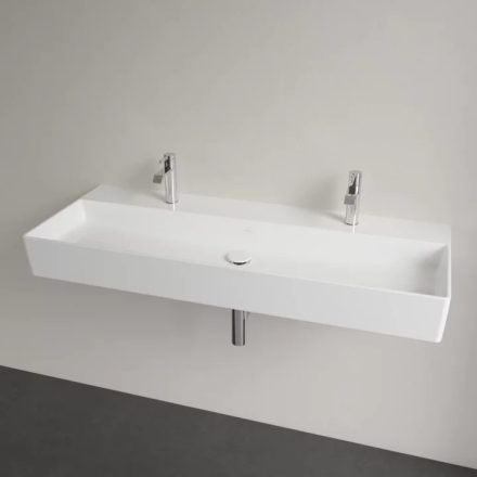 Villeroy & Boch Memento 2.0 Mosdó túlfolyó nélkül 120x47 cm, két csapfurattal, CeramicPlus felület, Stone White 4A22CGRW